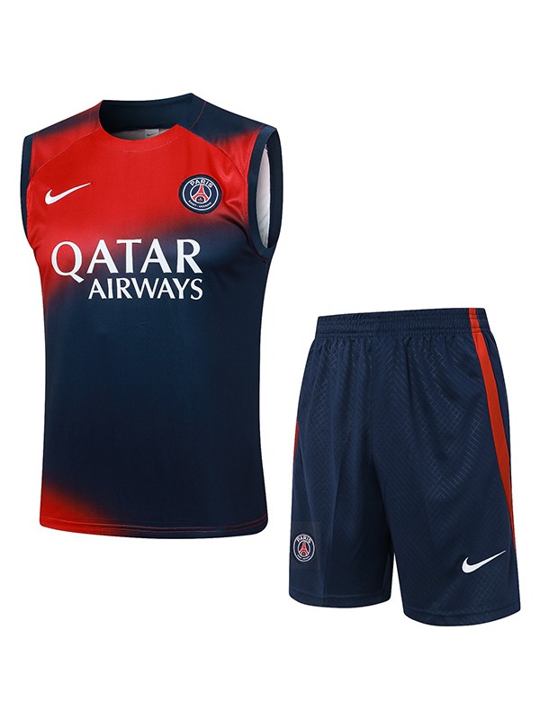Paris saint-germain training jersey soccer uniform men's sportswear navy red football tops sports vest 2023-2024